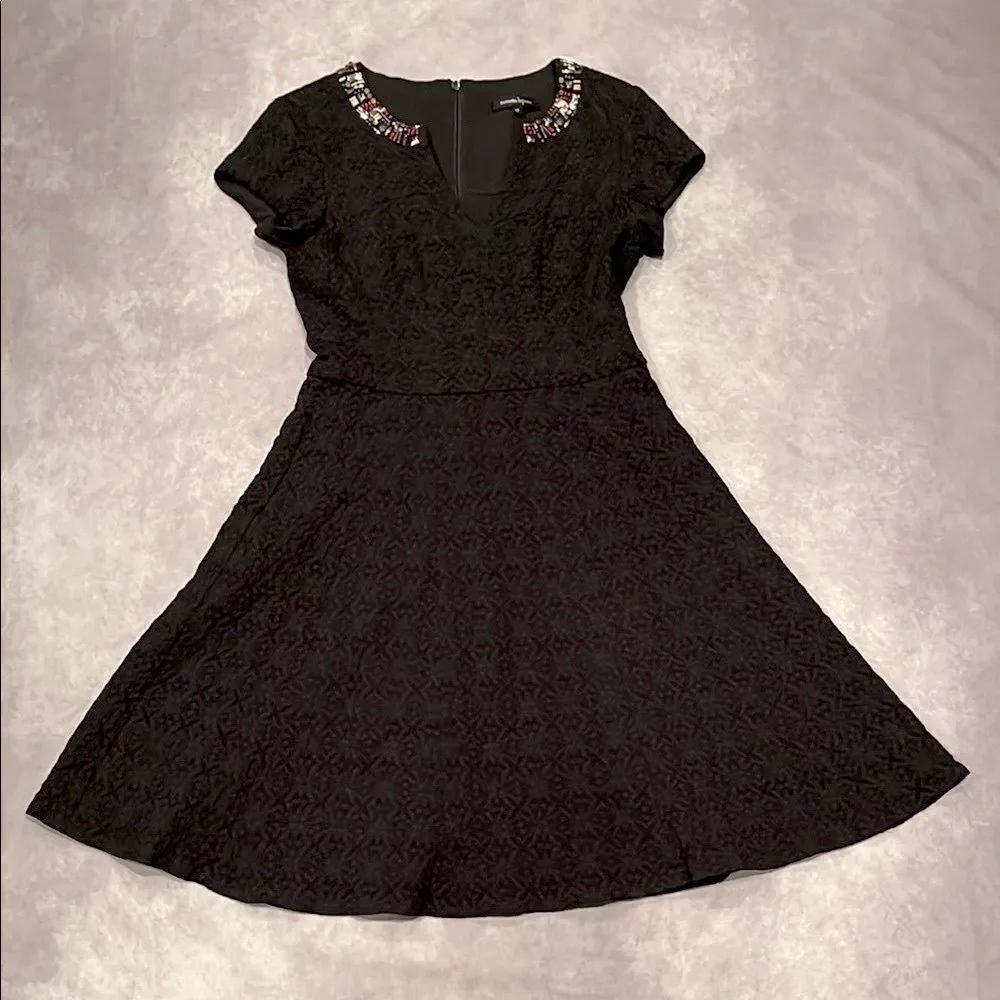 Nanette Lepore beaded fit & flair little black dress size 4 petite